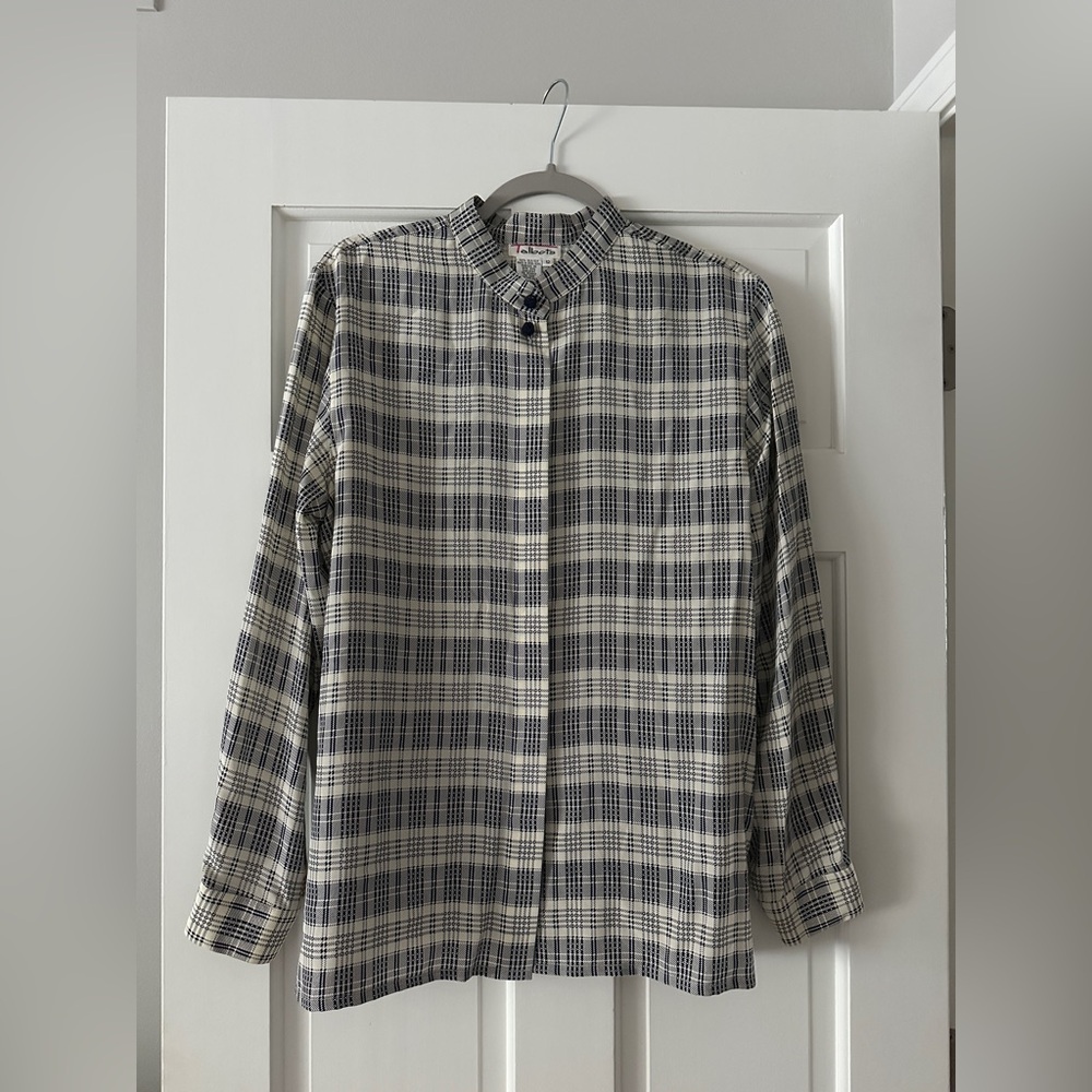 Talbots 100% Silk Plaid Button Down Long Sleeve Blouse Shirt